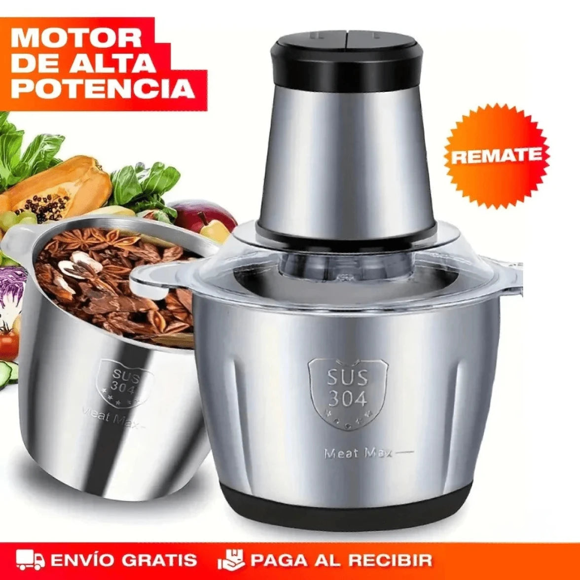 MOLINO PICADOR ELÉCTRICO ACERO INOXIDABLE 🔥2 LITROS🔥 (TAMAÑO GRANDE)